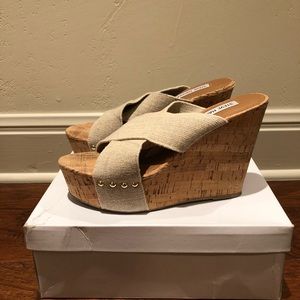 Steve Madden Pride Criss Cross Strap Cork Wedges